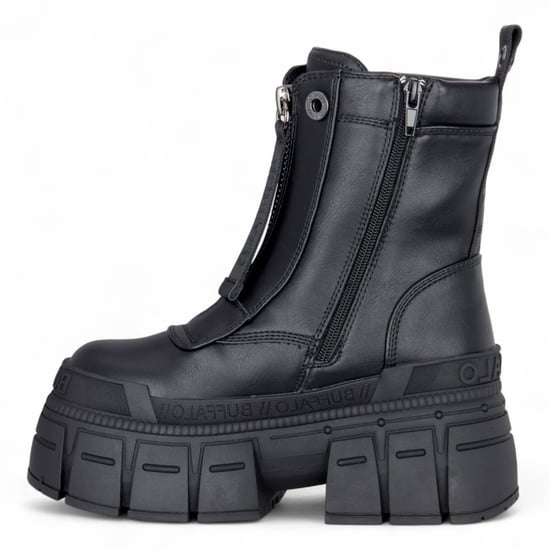 Buffalo Womens Black Chunky Platform Front Zip High Ankle Combat Boots - Gospher - Image 5