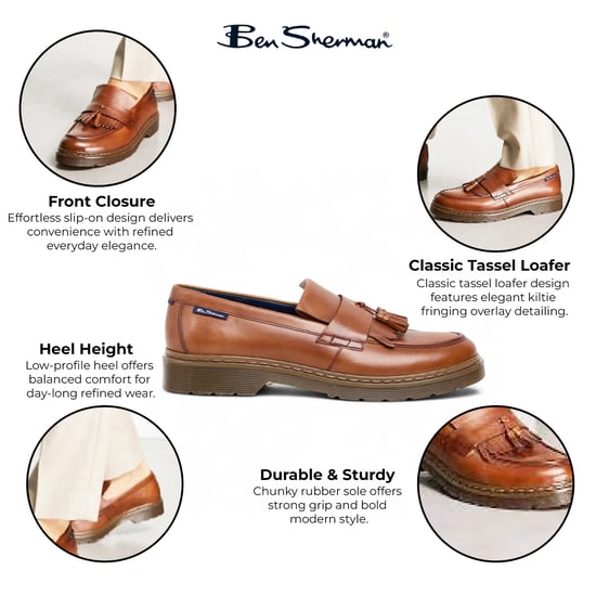 Ben Sherman Heren Bruine Leren Loafers met Kwastjes - Dudley - Image 2