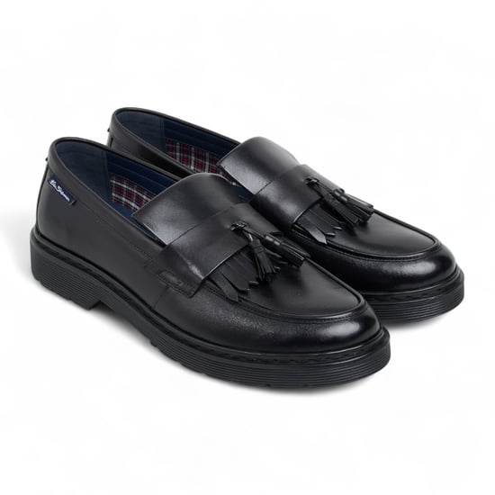 Ben Sherman Heren Zwarte Leren Loafers met Kwastjes - Dudley - Image 2