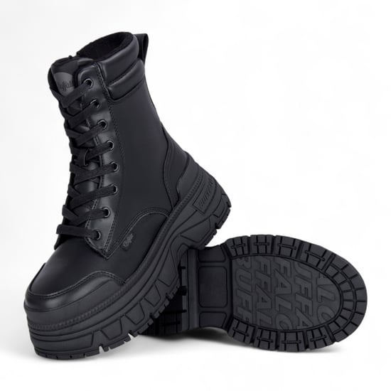 Buffalo Dames Zwarte Chunky Platform Veterschoenen Mid High Combat Boots - Fusion - Image 4