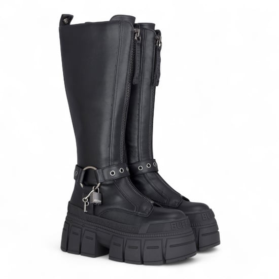 Buffalo Dames Biker Kniehoge Zwarte Chunky Goth Platform Laarzen - Gospher Hi - Image 3