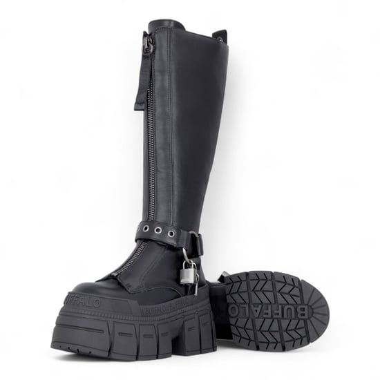 Buffalo Dames Biker Kniehoge Zwarte Chunky Goth Platform Laarzen - Gospher Hi - Image 4
