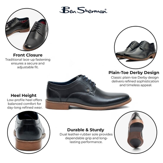 Ben Sherman Men's Black Leather Oxford Brogue Formal Derby Shoes - Pethick - Image 2