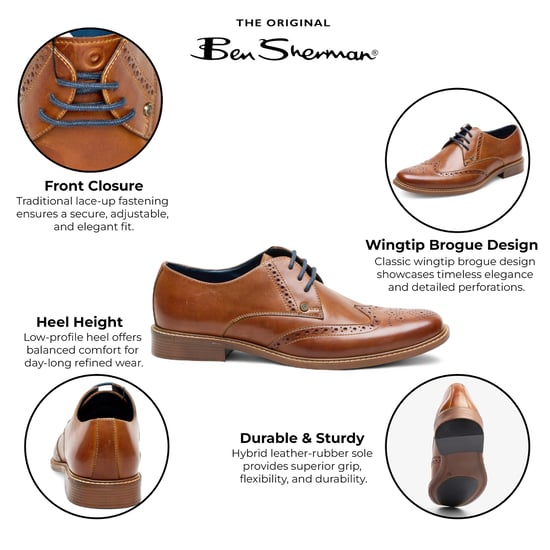 Ben Sherman Herr Bruna Läder Wingtip Oxford Brogue Finskor - Andy - Image 2