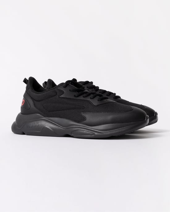 Leon Logo-counter trainers with canvas-effect fabric trainers in Black - Image 3