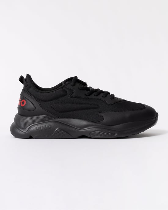 Leon Logo-counter trainers with canvas-effect fabric trainers in Black - Image 4