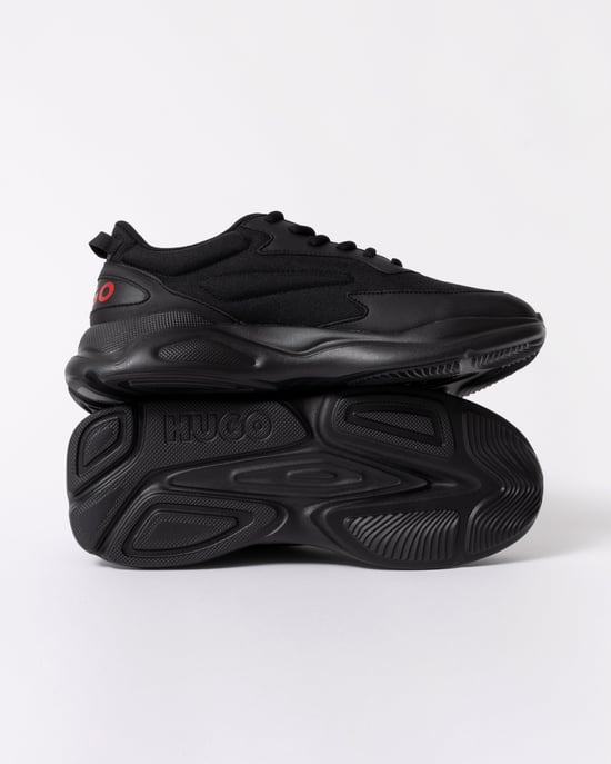 Leon Logo-counter trainers with canvas-effect fabric trainers in Black - Image 5