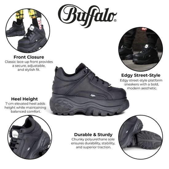 Buffalo Dames Zwarte Leren Chunky Platform Fashion Sneakers - 1339-14-2.0 - Image 2