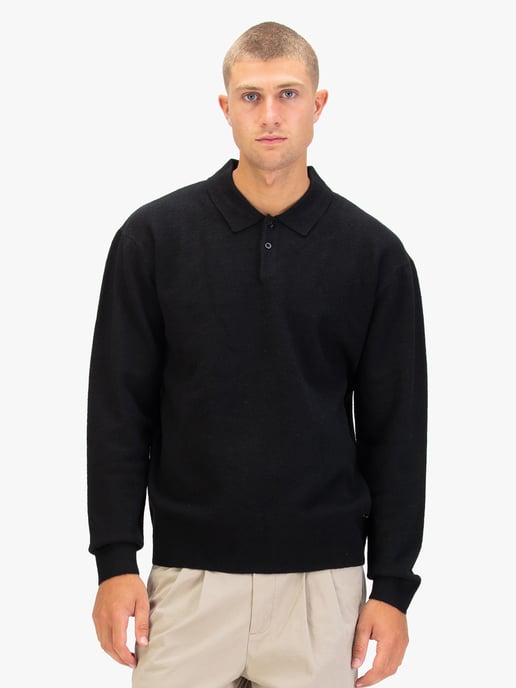 Luke 1977 Men's Kingsbridge Long Sleeve Knitted Polo in Black - Image 2