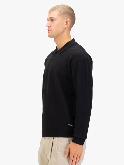 Luke 1977 Men's Kingsbridge Long Sleeve Knitted Polo in Black - Image 3