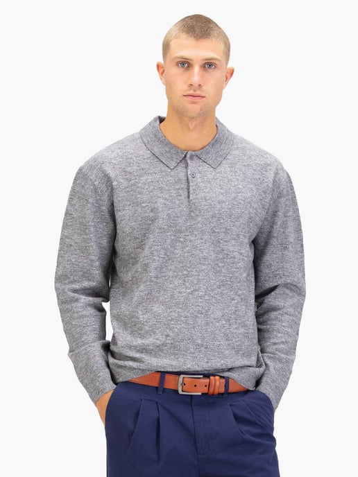 Luke 1977 Men's Kingsbridge Long Sleeve Knitted Polo in Grey - Image 2