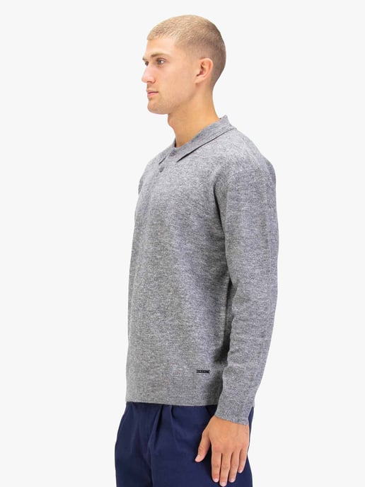 Luke 1977 Men's Kingsbridge Long Sleeve Knitted Polo in Grey - Image 3