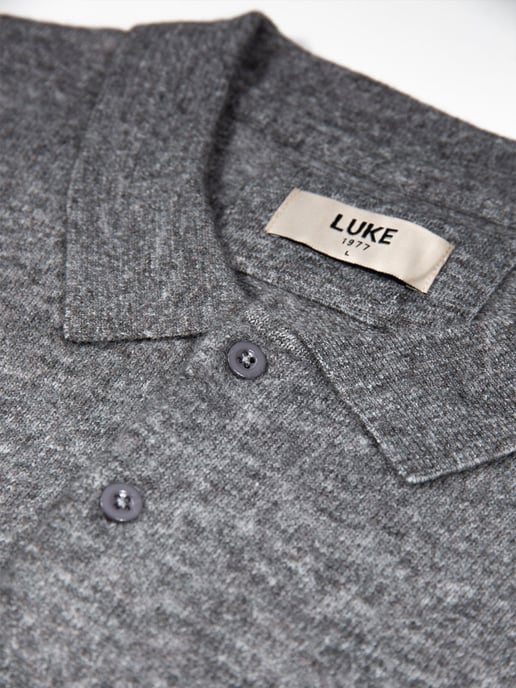 Luke 1977 Men's Kingsbridge Long Sleeve Knitted Polo in Grey - Image 6