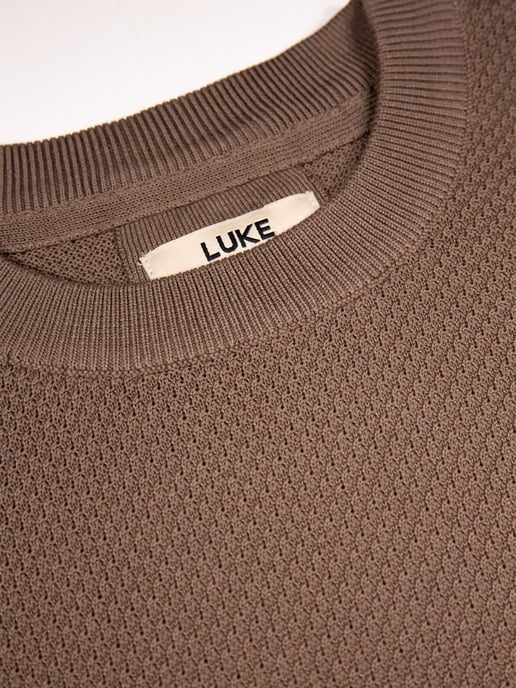 Luke 1977 Men's Ford Relaxed Fit Knitted T-Shirt in Brown - Image 4