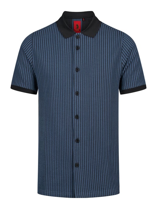 Luke 1977 Men's Matagalpa Button Up Textured Jacquard Polo in Grey - Image 1
