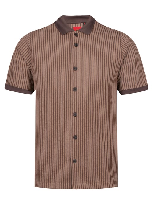 Luke 1977 Men's Matagalpa Button Up Textured Jacquard Polo in Brown - Image 1