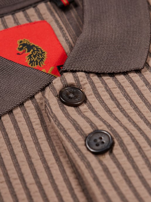 Luke 1977 Men's Matagalpa Button Up Textured Jacquard Polo in Brown - Image 3