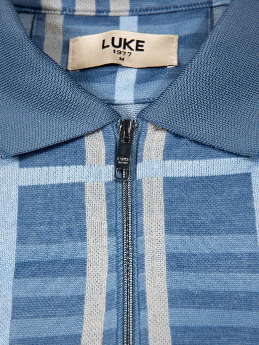 Luke 1977 Men's Fort Check Zip Polo in Blue - Image 2