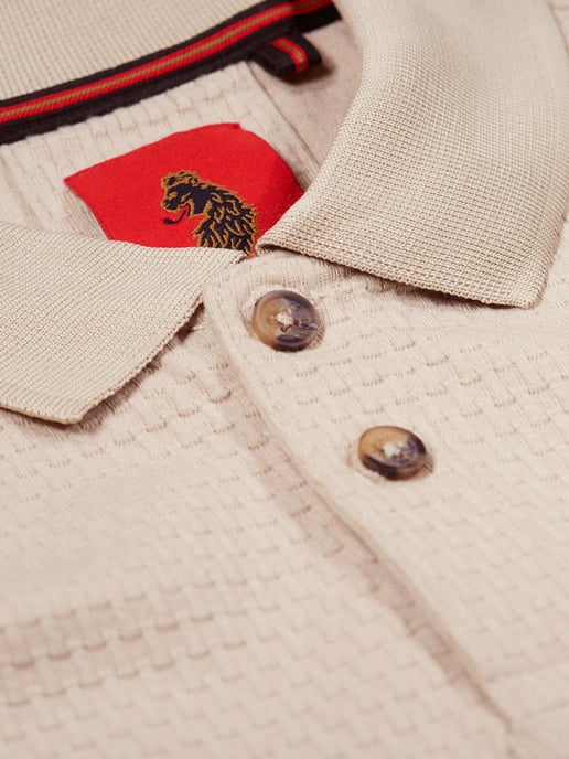 Luke 1977 Men's Izalco Waffle Jacquard Textured Polo in Beige - Image 3