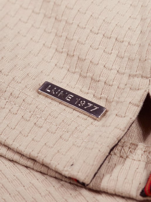 Luke 1977 Men's Izalco Waffle Jacquard Textured Polo in Beige - Image 4