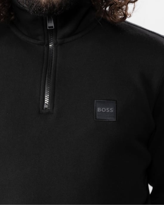 BOSS Logo Patch Sustainable Half Zip Sweatshirt - Black - Image 4