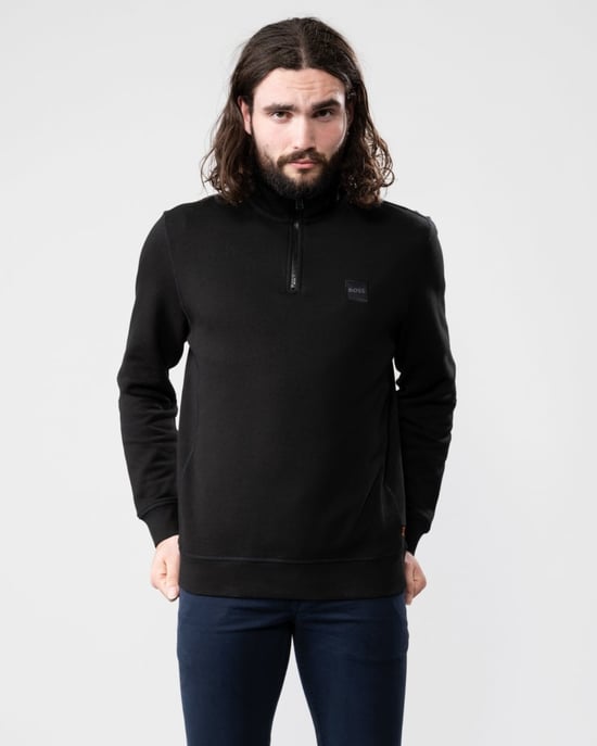 BOSS Logo Patch Sustainable Half Zip Sweatshirt - Black - Image 5