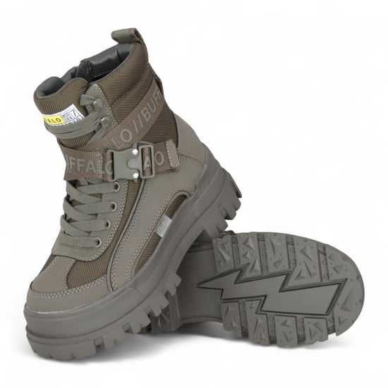 Buffalo Dames Khaki Chunky Platform Hoge Enkel Combat Boots - ASPHA-COM1 - Image 4