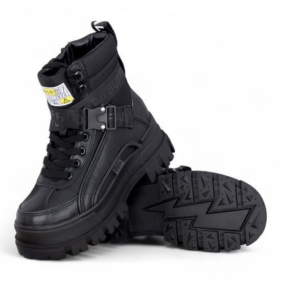 Buffalo Dames Zwarte Chunky Platform Hoge Enkel Combat Boots - ASPHA-COM1 - Image 4