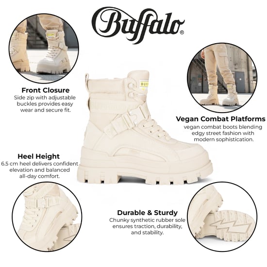 Buffalo Dames Beige Chunky Platform Hoge Enkel Combat Boots - ASPHA-COM1 - Image 2