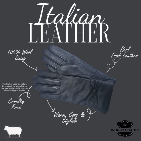 Zwarte Italiaanse leren winterhandschoenen met zachte wollen voering en strikmotief voor dames - Image 4