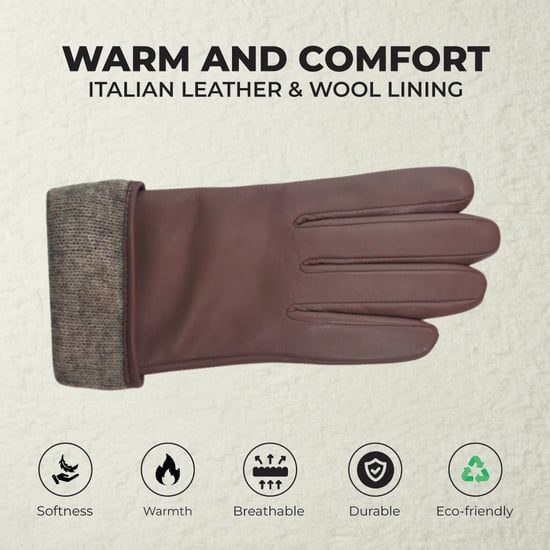 Dames winterhandschoenen met gesp en zachte wollen voering in Italiaans leer in nude beige - Image 3