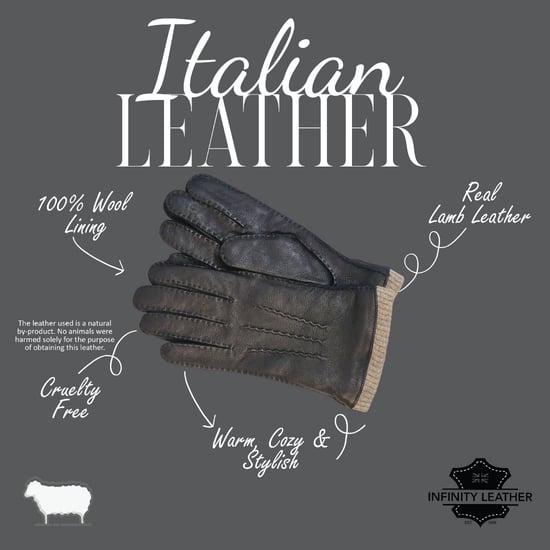 Heren zwarte Italiaanse leren warme wollen voering winterrijhandschoenen voor casual rijden - Image 4