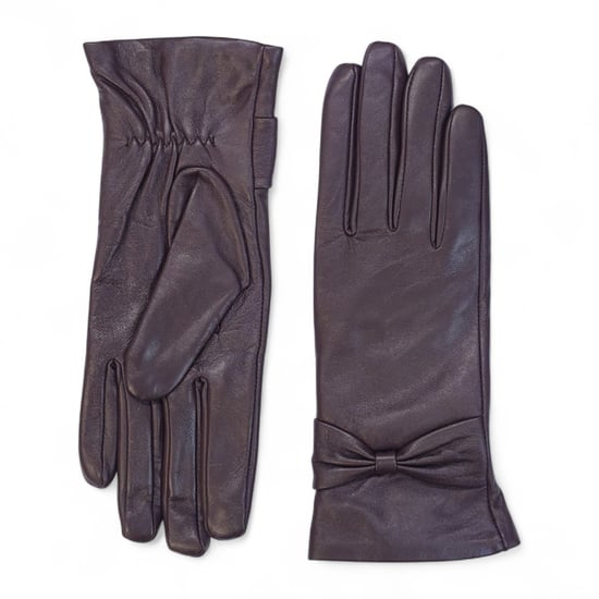 Dames winterhandschoenen met strikmotief in paars Italiaans leer en zachte wollen voering - Image 1