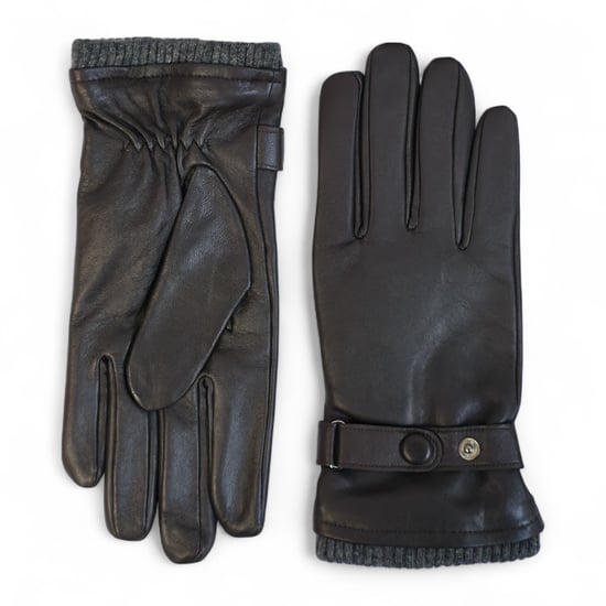 Men’s Brown Italian Leather Warm Wool Lining Winter Bike Riding Driving Casual Gloves - Image 1