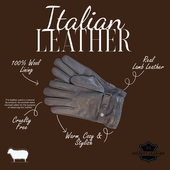 Men’s Brown Italian Leather Warm Wool Lining Winter Bike Riding Driving Casual Gloves - Image 4