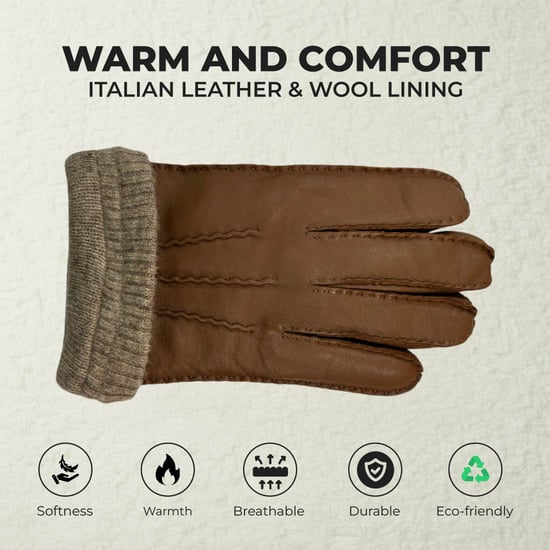 Herenhandschoenen van Italiaans leer met warme wollen voering voor de winter, casual rijden en rijden - Image 3