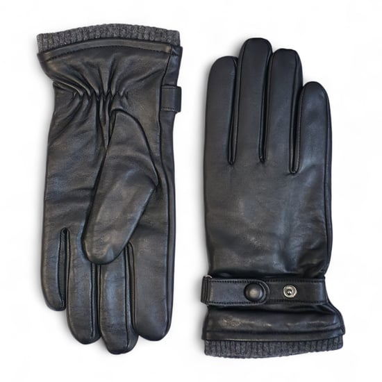 Men’s Black Italian Leather Warm Wool Lining Winter Bike Riding Driving Casual Gloves - Image 1