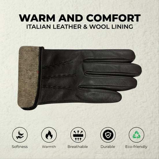 Dames winterhandschoenen met zachte wollen voering van Italiaans leer en steeklijnmotief - Image 3