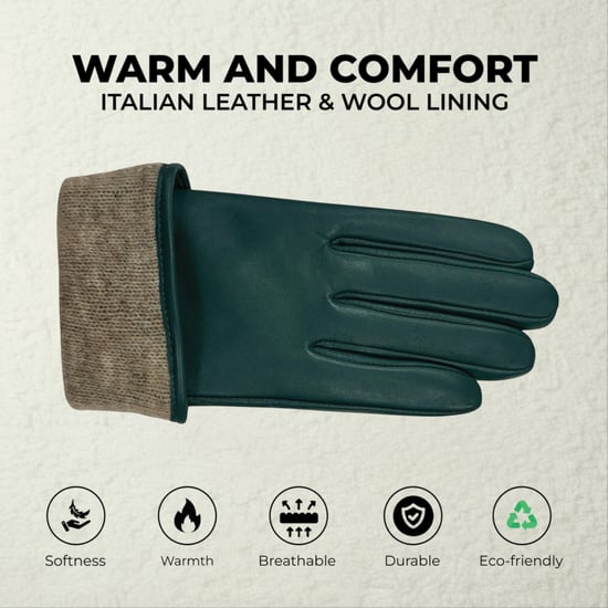 Dames winterhandschoenen met gesp en zachte wollen voering in Italiaans leer in blauwgroen - Image 3