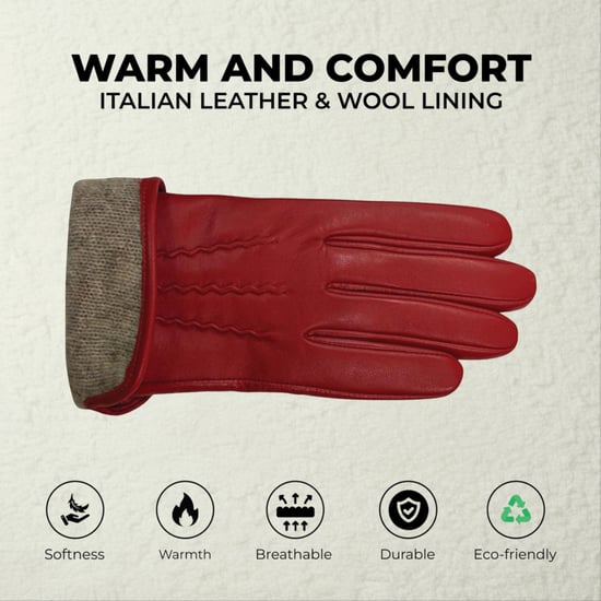 Dames rode Italiaanse leren zachte wollen voering winter steeklijn ontwerp autohandschoenen - Image 3