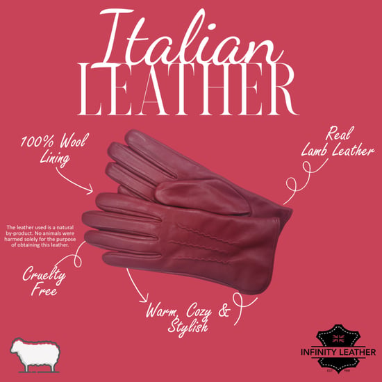 Dames rode Italiaanse leren zachte wollen voering winter steeklijn ontwerp autohandschoenen - Image 4