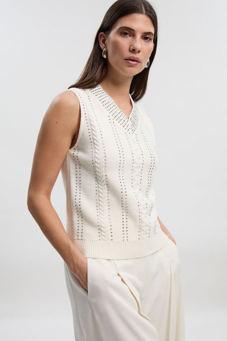 Embellished Hotfix V Neck Knit Tank - Image 2