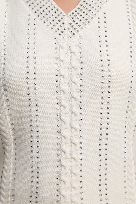 Embellished Hotfix V Neck Knit Tank - Image 3