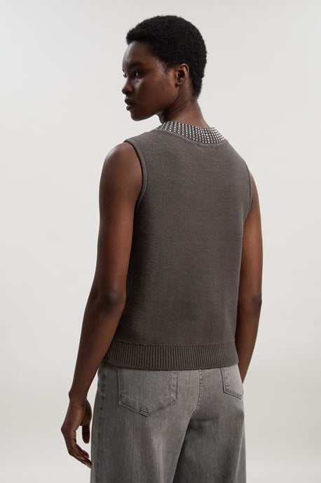 Embellished Hotfix V Neck Knit Tank - Image 4