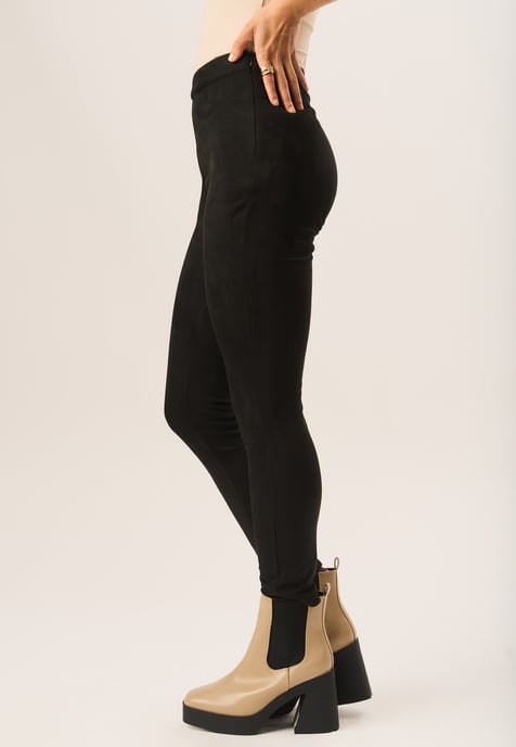 Svart, tajta leggings i stretchig imitationsmocka - Image 2