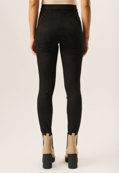Svart, tajta leggings i stretchig imitationsmocka - Image 4