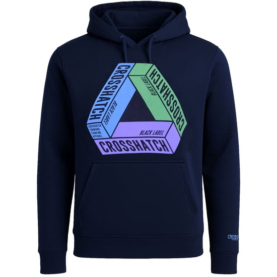 Crosshatch Chest Print Mens Navy Hoodie - Image 1