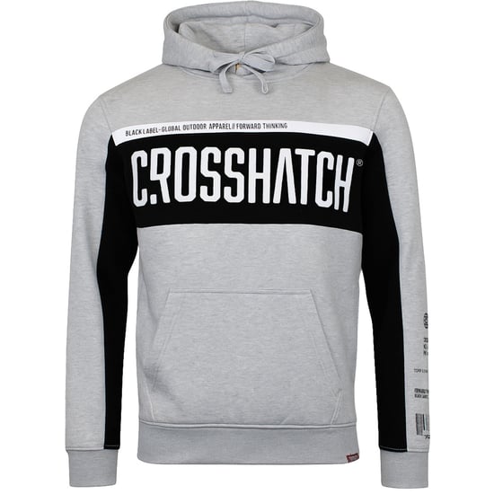Crosshatch Panel Mens Grey Hoodie - Image 1