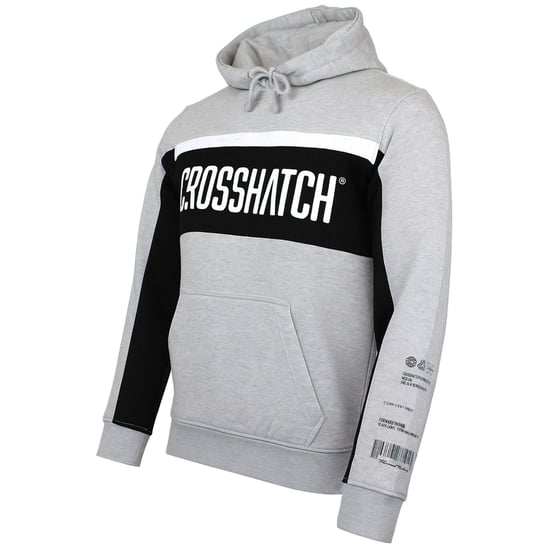 Crosshatch Panel Mens Grey Hoodie - Image 2