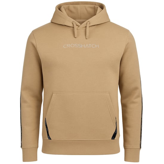 Crosshatch Apollos Panel Tape Mens Stone Hoodie - Image 1